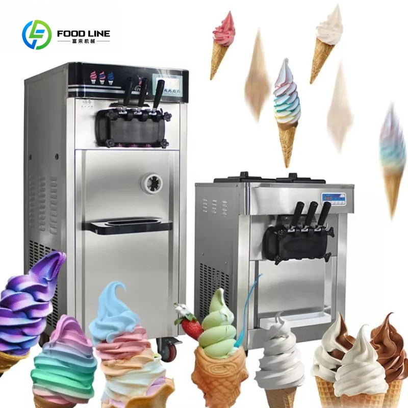 Commercial Ice Cream Machine with LED Display Self-Cleaning 3 Flavors Frozen Yogurt Maker for Restaurant Cafe Customized