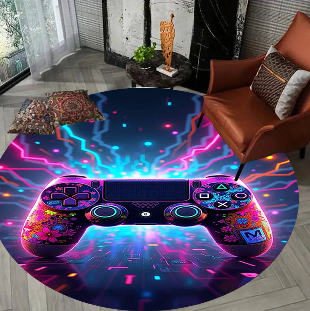 Gamer Game Controller Round Carpet for Living Room Bedroom Mat Gaming Atmosphere Decorated Home Rug Easy To Clean Decoration