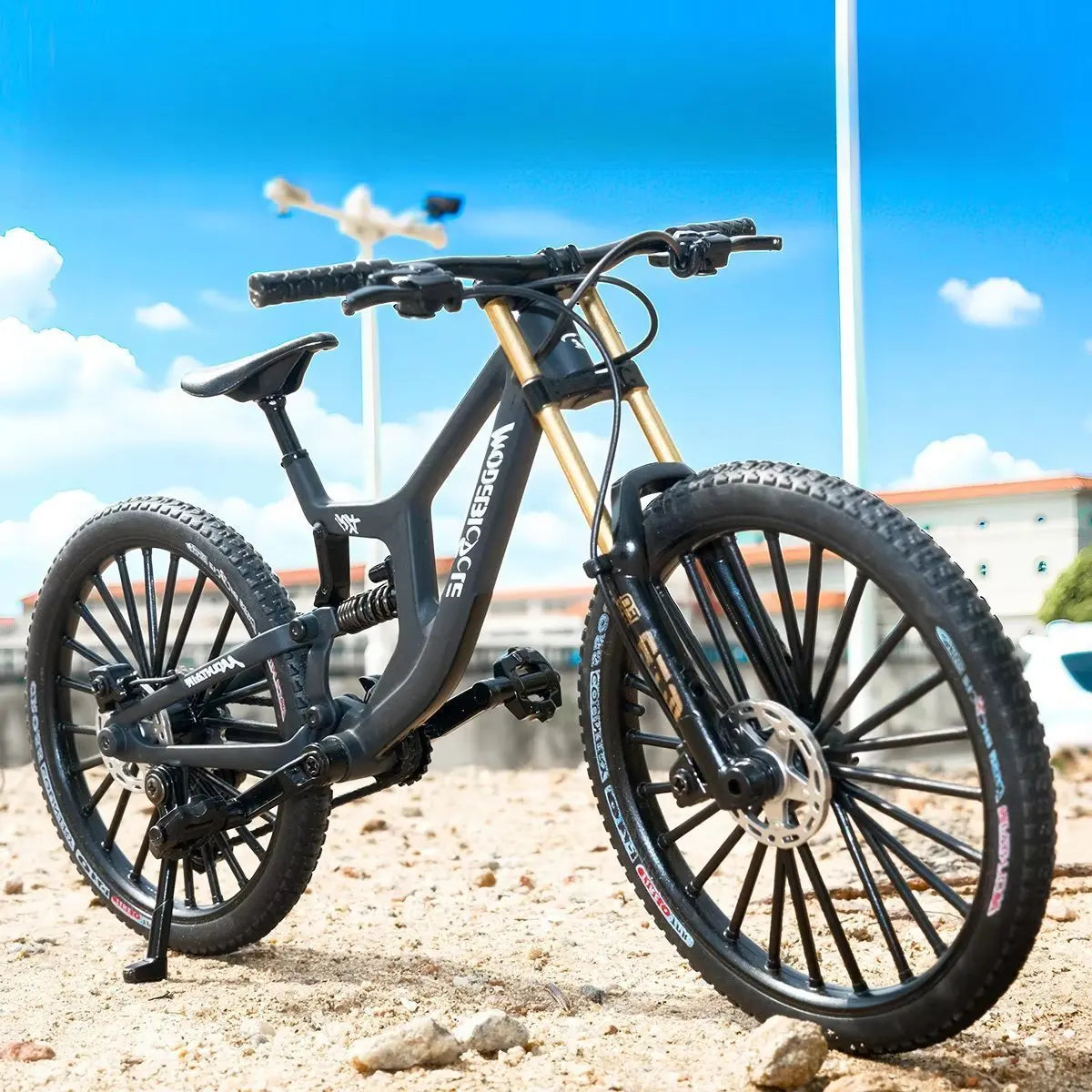 European bikes 1:8 Alloy Mountain Bike Model With Base Features Realistic Gears Dual Suspension, Perfect for Cycling Enthusiasts