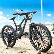 European bikes 1:8 Alloy Mountain Bike Model With Base Features Realistic Gears Dual Suspension, Perfect for Cycling Enthusiasts