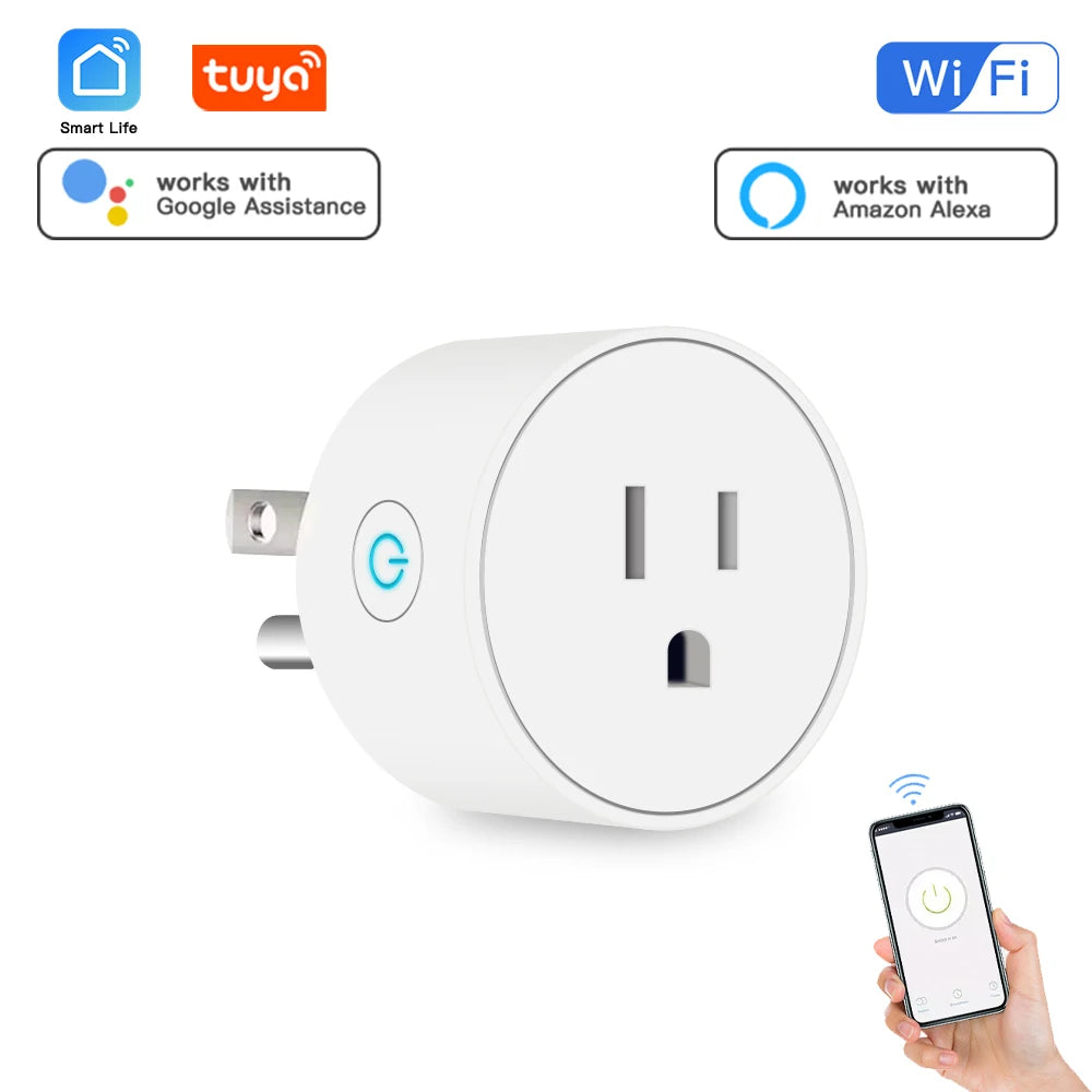 Control your devices hands-free with this WiFi smart plug featuring USA socket compatibility—wireless switch supporting app control, scene linkage, and voice assistants like Alexa and Google Home for smart home convenience!