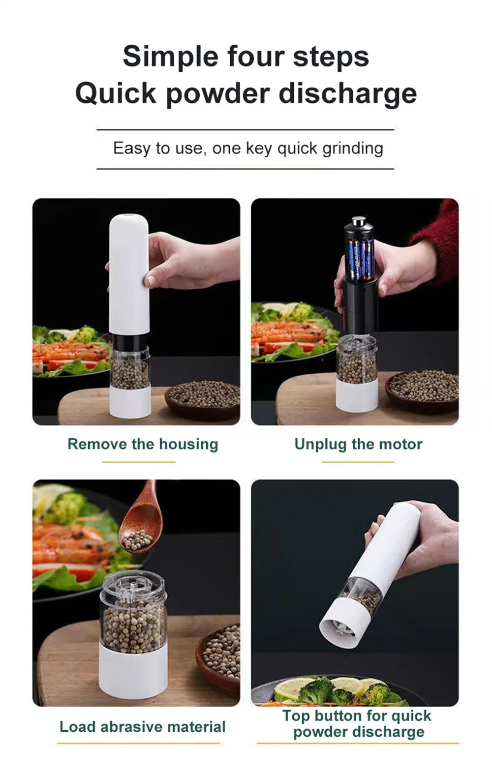 Season with precision using this electric automatic salt and pepper mill—featuring LED light and adjustable coarseness for perfect flavor every time!