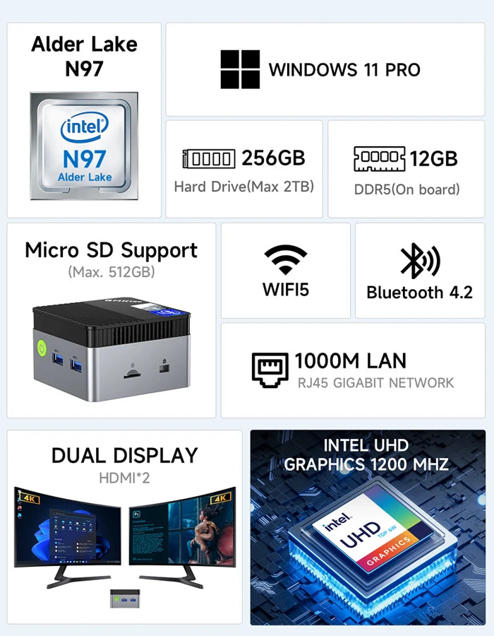 GMKtec Mini PC GMK G5 NUCBOX Intel N97 system Window 11Pro DDR5 4800MHz WIFI 5 BT 5.0 GMKtec Mini Pc