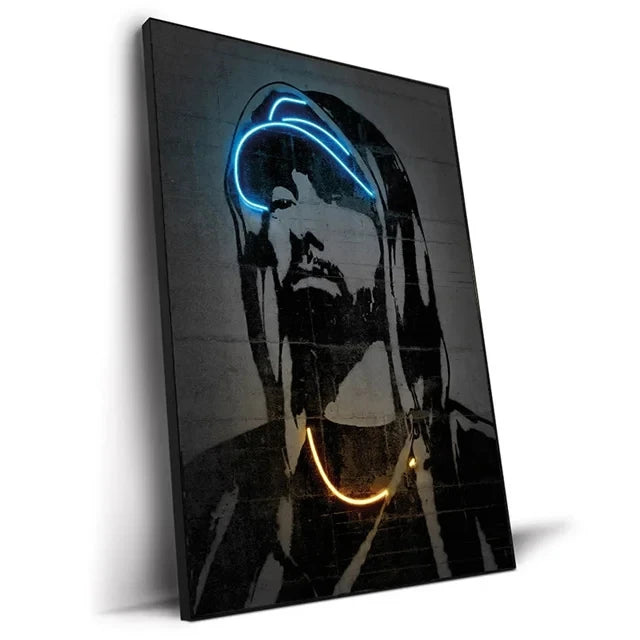 Abstract Neon Rapper Star Posters 2Pac Hip Hop Singers Wall Art Pictures Graffiti Canvas Painting Home Room Bar Decor NO LED