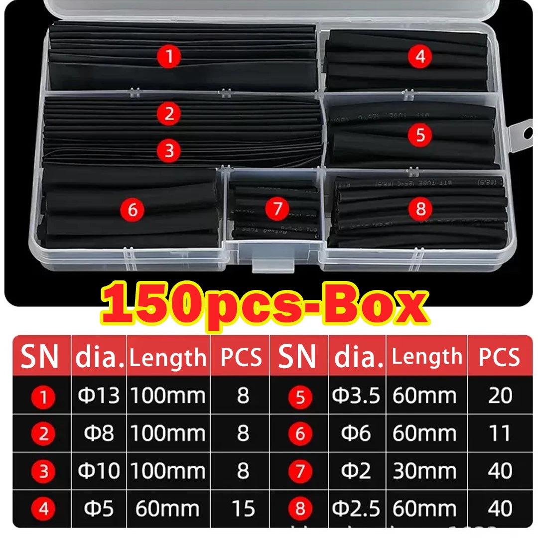 Protect your wiring with this black heat shrink tube kit—thermoresistant tubing ideal for wire wrapping, electrical connections, and cable insulation!