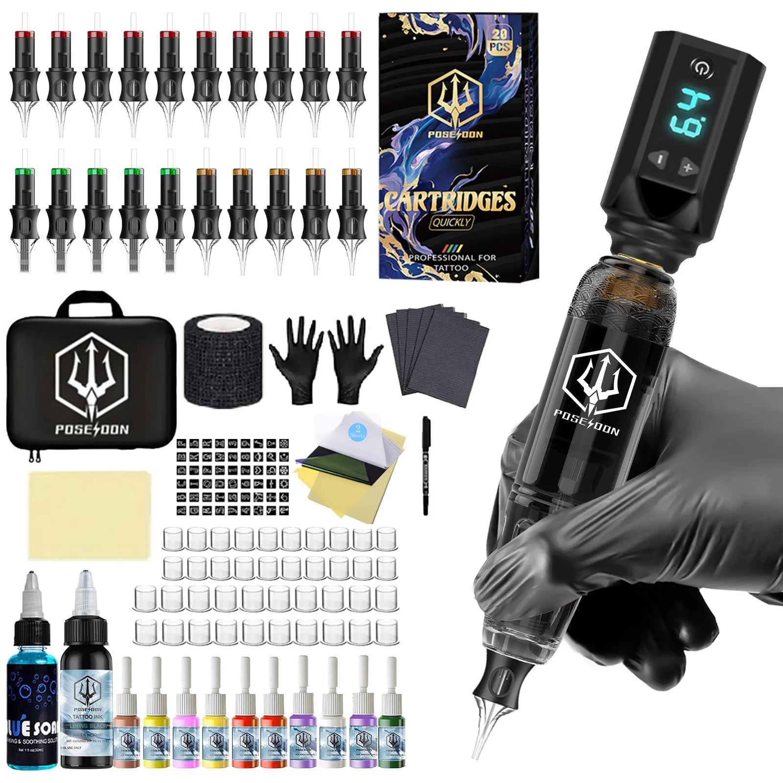 Tattoo Kit POSEIDON V5 Cool Tattoo Pen Kit For Permanent Makeup Tattoo Machine Kit Good Quality Tattoo Power Supply Tattoo Gun K