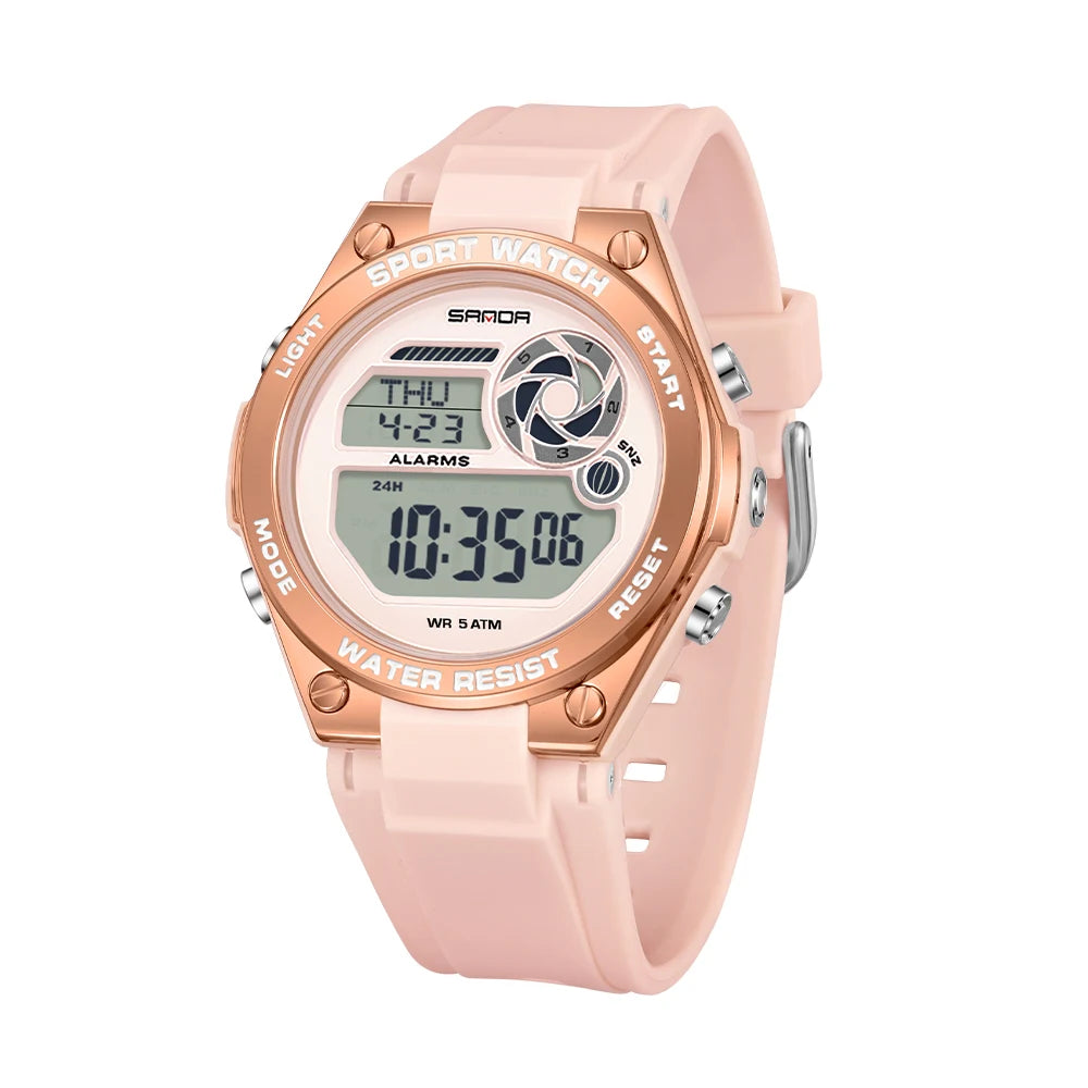 SANDA Durable Ladies Sports Luxury Brand Wristwatch Women TPU Strap Luminous Waterproof Week Date Digital Casual Watch