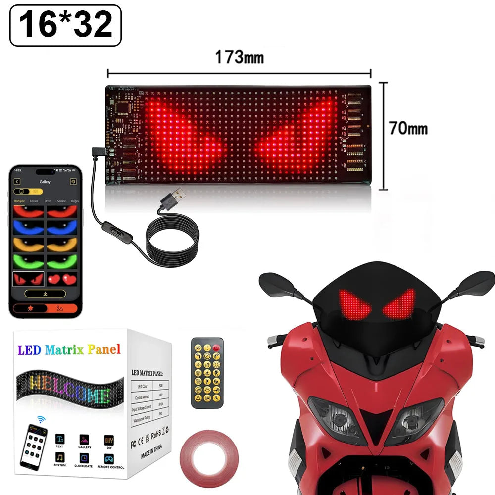 16*32 LED Devil Eye Lights for Motorcycle Windshield,Programmable Matrix Pixel Panel with App/Remote Control for Motorcycle
