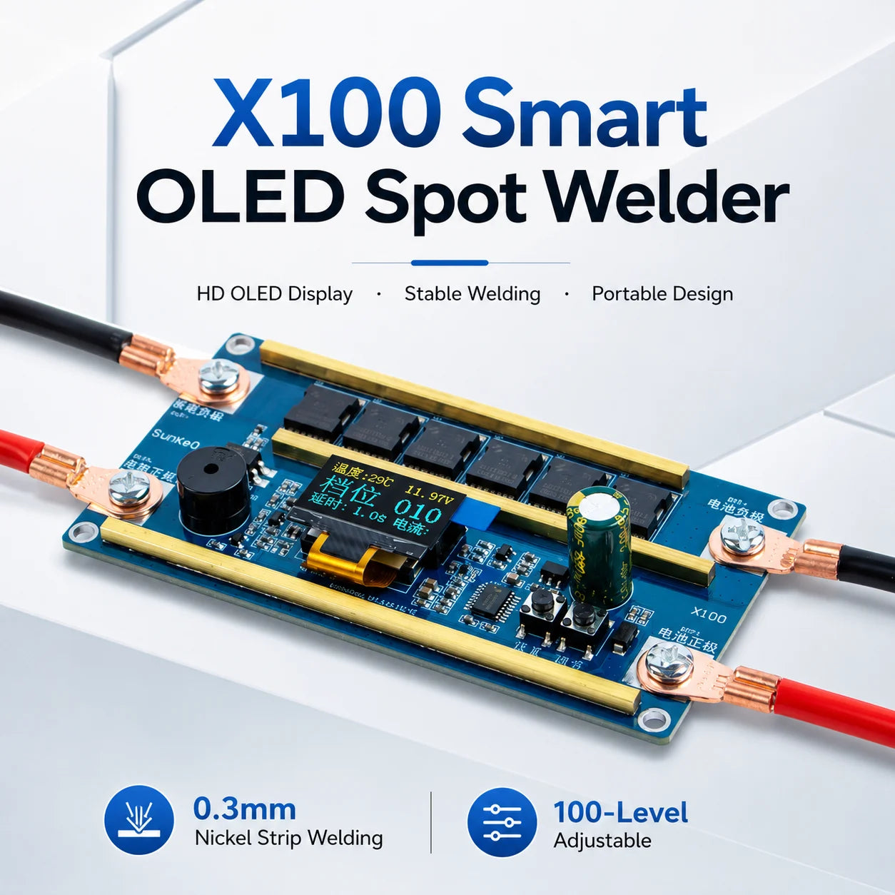 X100 Portable Spot Welder 100 Gear Adjustable LCD Display DIY Battery Welding Machine For 18650 21700 Nickel Strip 0.1–0.3mm