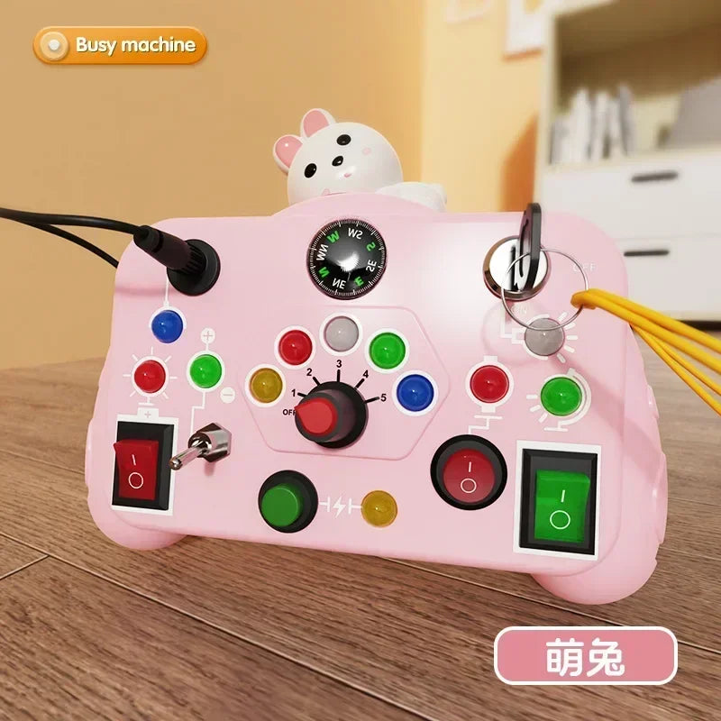 Montessori Busy Board Sensory Toys Cartoon with LED Light Switch Control Board Travel Activities Children Game for 2-4 Years Old