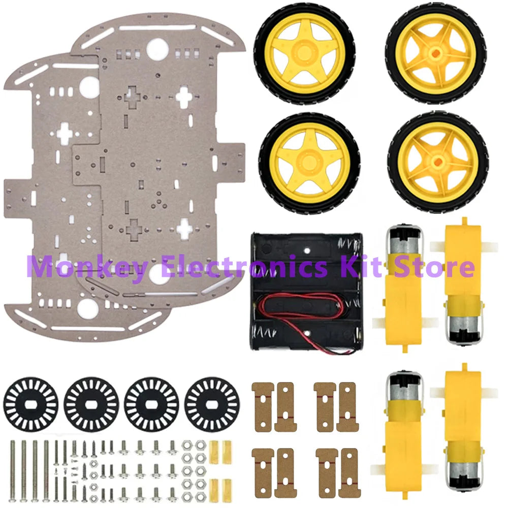 Electronic Smart Car Kit 4WD Smart Robot Car Chassis Kits Car With Speed Encoder and Battery Box Diy Kit for arduino R3 Board