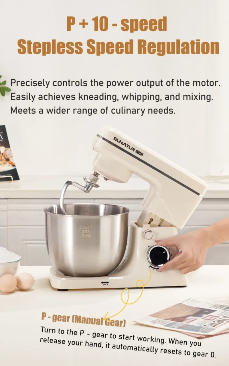 SUNATUR 5.5L New Planetary Stand Mixer Chef Machine Household Automatic Dough Kneading Home Appliance Professional 220V