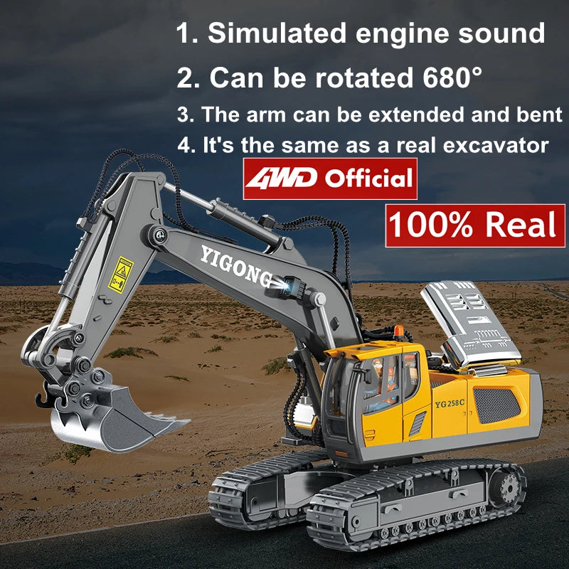 4WD Remote Control Excavator 4x4 Alloy Dump Truck Bulldozer Radio Model RC Car Construction Vehicle with Lights Sound Toy Gift