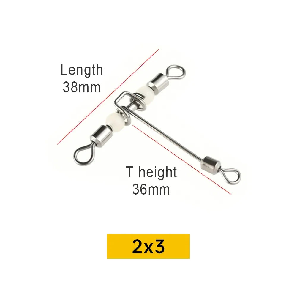 10pcs Luminous Fishing Swivels T-Shape 3 Way Rolling Swivel Cross-Line Barrel Swivel with Beads Sea Fishing Hook
