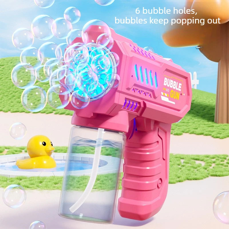 6 Holes Bubble Machine Electric Bubble Gun with Light  Automatic Bubble Blowing Toys Kids Soap Blower Summer Outdoor Game Toy