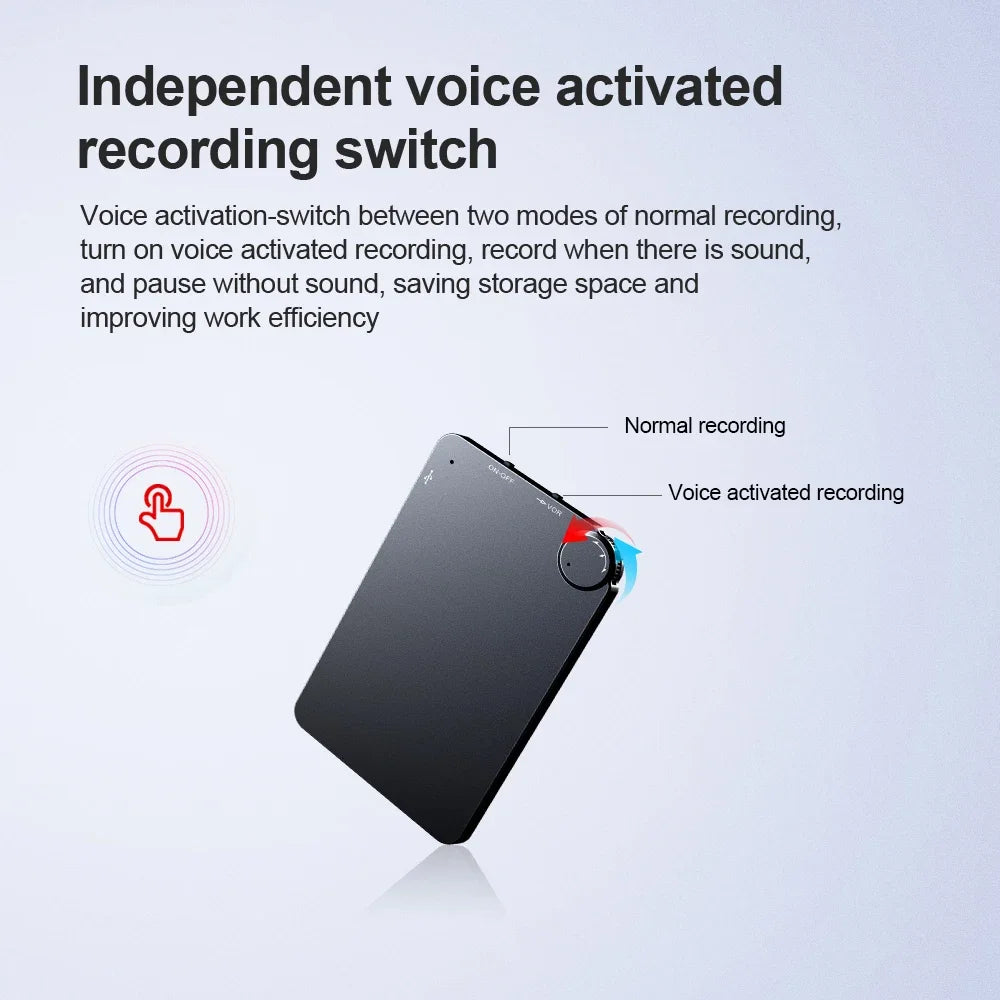 Capture every word clearly with this ultra-thin digital voice recorder—offering up to 150 hours of recording time in a sleek, compact design!