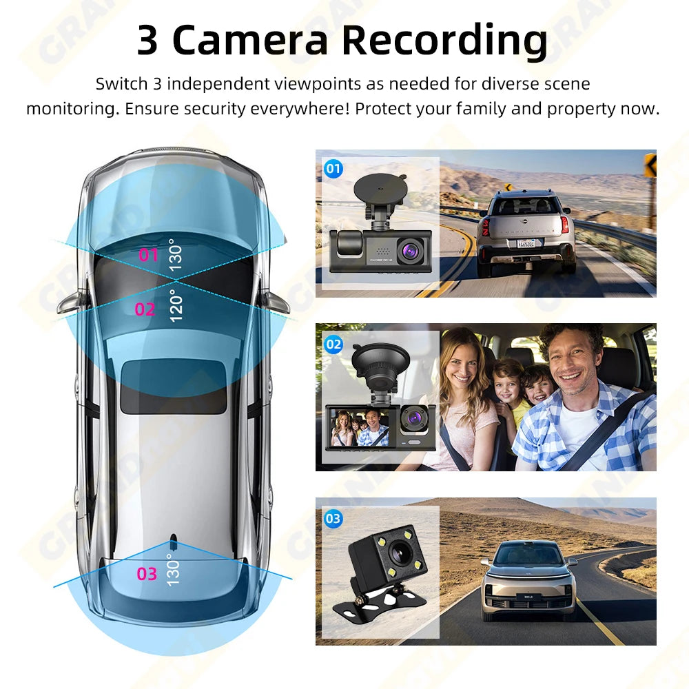 Dash Cam for Cars WIFI APP Car DVR 3 Channel Front Camera Video Recorder Rear View Camera for Vehicle Black Box Car Assecories