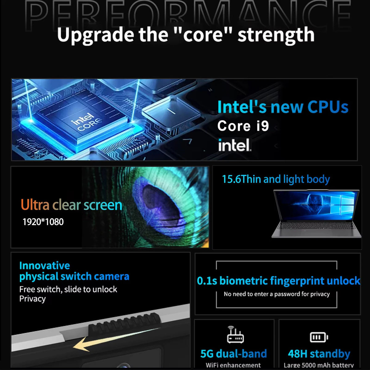 Portable Intel Core I9 10980HK Laptop 16GB RAM 1TB 2TB SSD Windows 11 15.6 inch Gaming Computer Fingerprint Unlock PC 4K Laptops