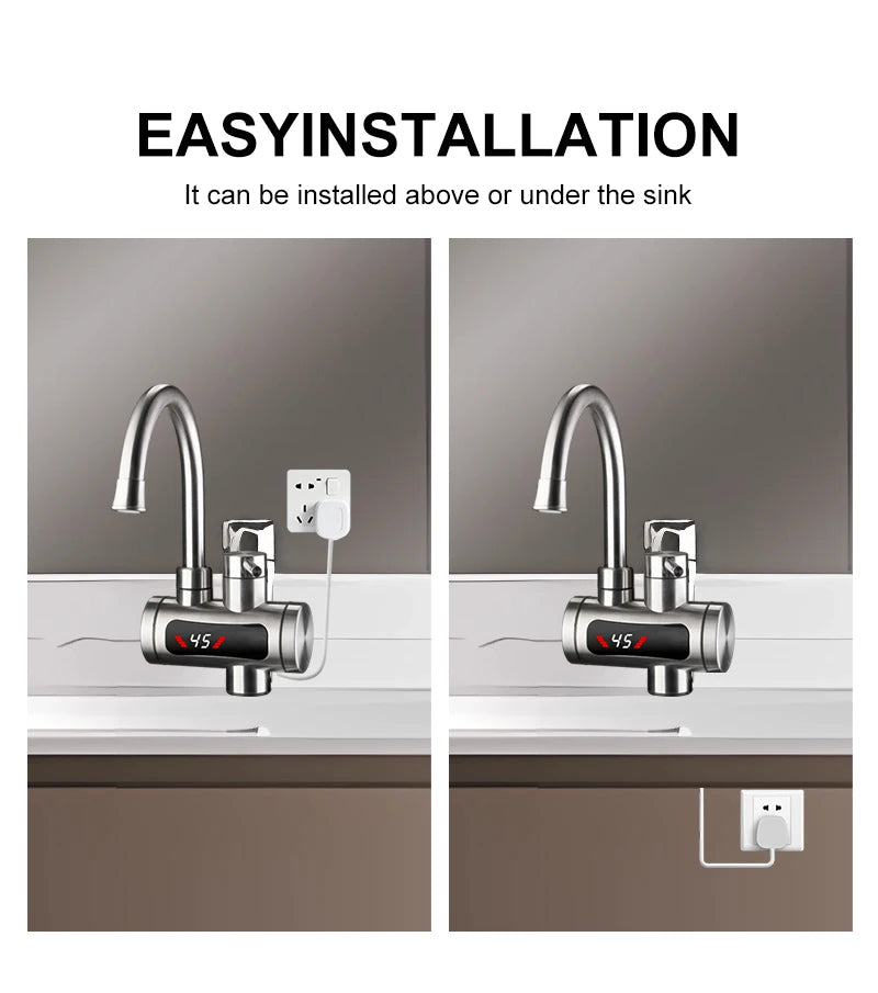 Instant Electric Water Heater 3300W EU Plug Under Sink 220V Kitchen Bathroom Tankless Hot Water Faucet Heater 360° Rotatable