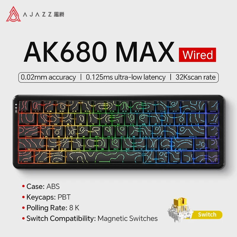 AJAZZ AK680 MAX Magnetic Switch Mechanical Keyboard 60% Rapid Trigger 0.01mm 8K/1K Return 68 keys Wired/Wireless Gaming Keybaord