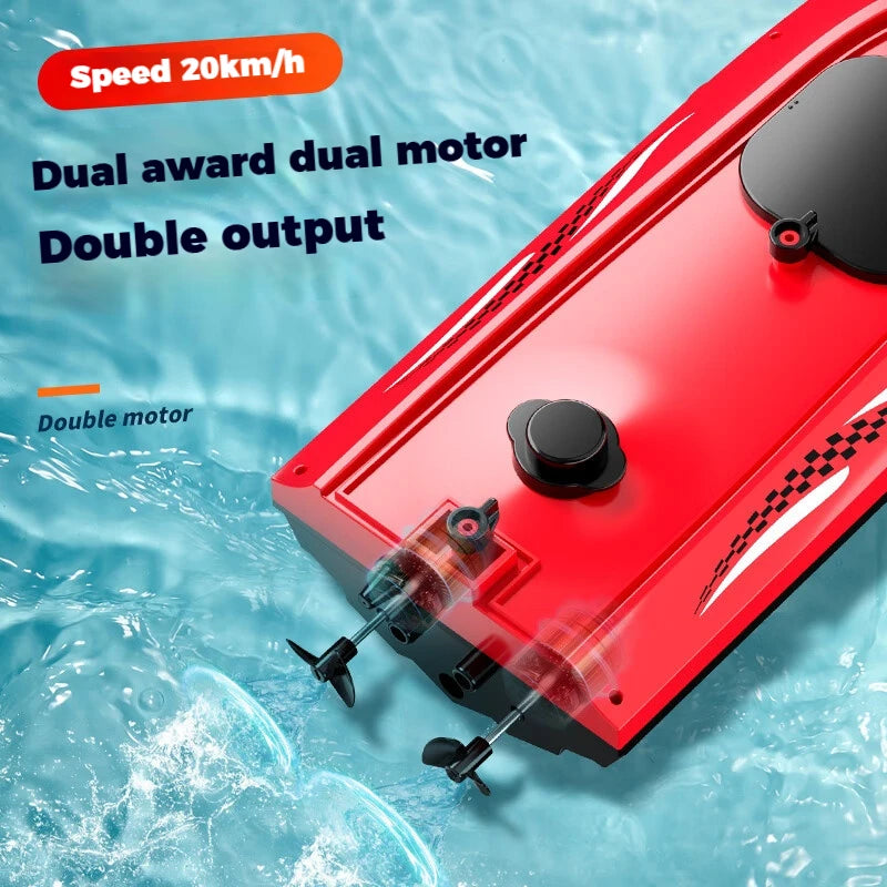 RC Remote Control Speed Boat 2.4GHz High-Speed Racing Boat Dual Propeller Waterproof Electric Toy for Kids Pool Lake Outdoor Fun