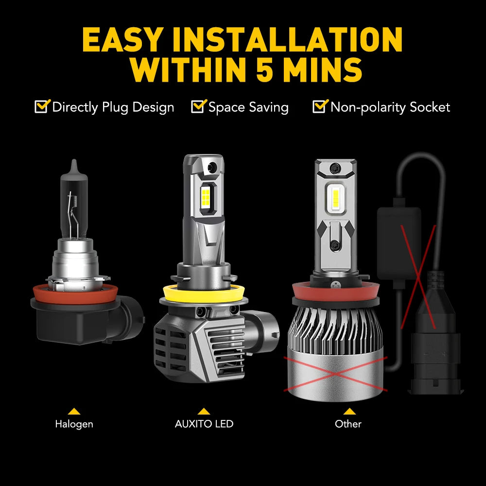 AUXITO 2Pcs 22000LM H11 LED Headlight Canbus H8 H9 9005 HB3 9012 HIR2 9006 HB4 Turbo Lamp 120W Super Bright Car Headlamp 6500K