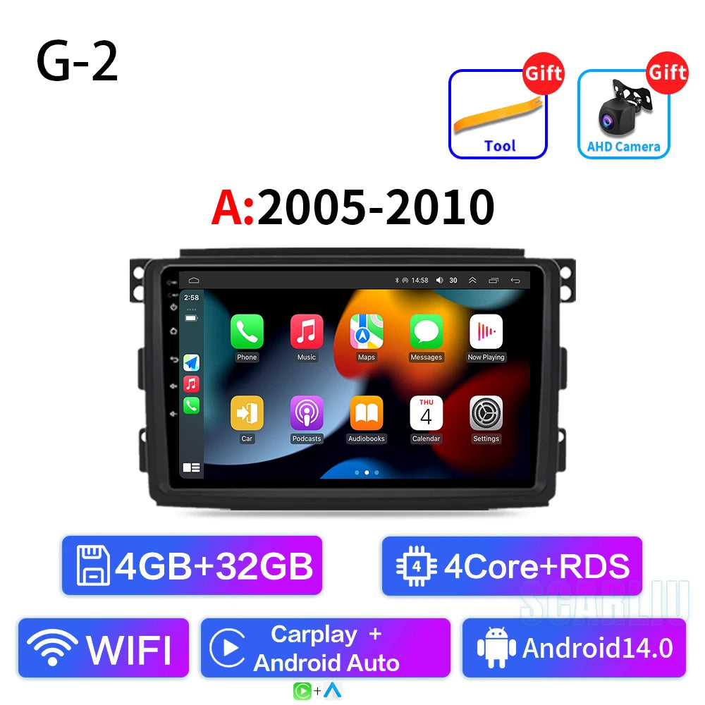For Smart Fortwo 451 2005 - 2010 2010-2015 Multimedia GPS Navigation DSP RDS 4G SWC CarPlay 2Din 9inch Android Auto Car Radio