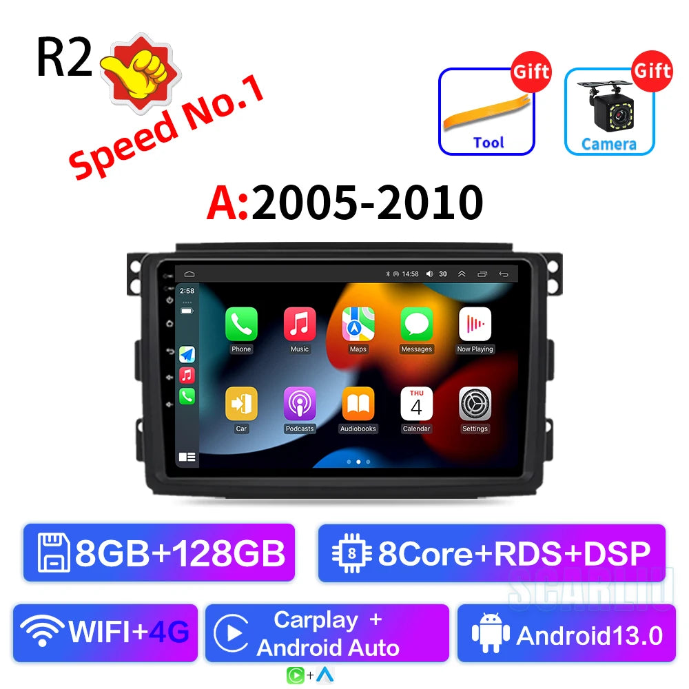 For Smart Fortwo 451 2005 - 2010 2010-2015 Multimedia GPS Navigation DSP RDS 4G SWC CarPlay 2Din 9inch Android Auto Car Radio