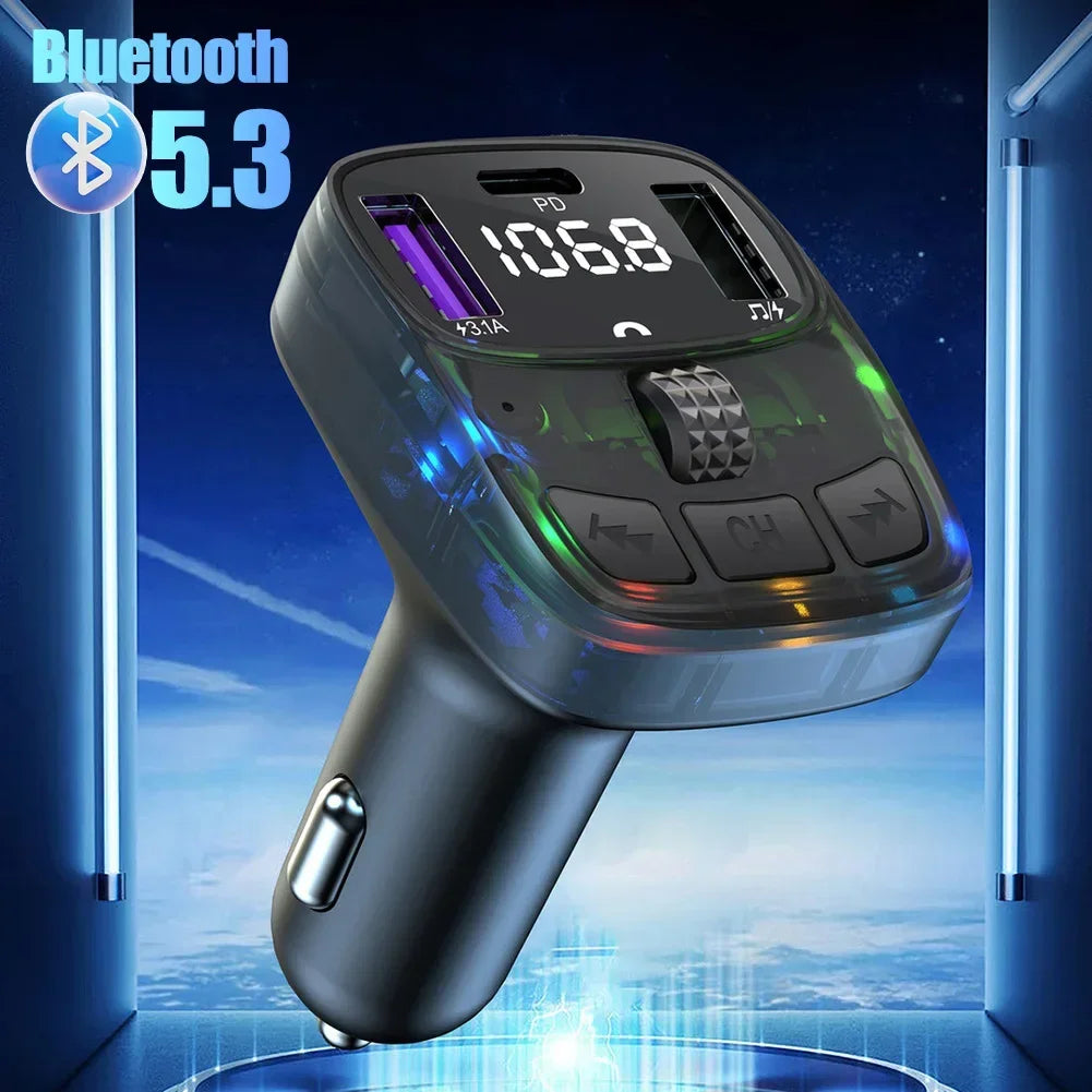 Bluetooth 5.3 FM Transmitter Car Charge Handsfree Charge Radio Modulator MP3 Player with PD15W Super Quick Charge Adapter