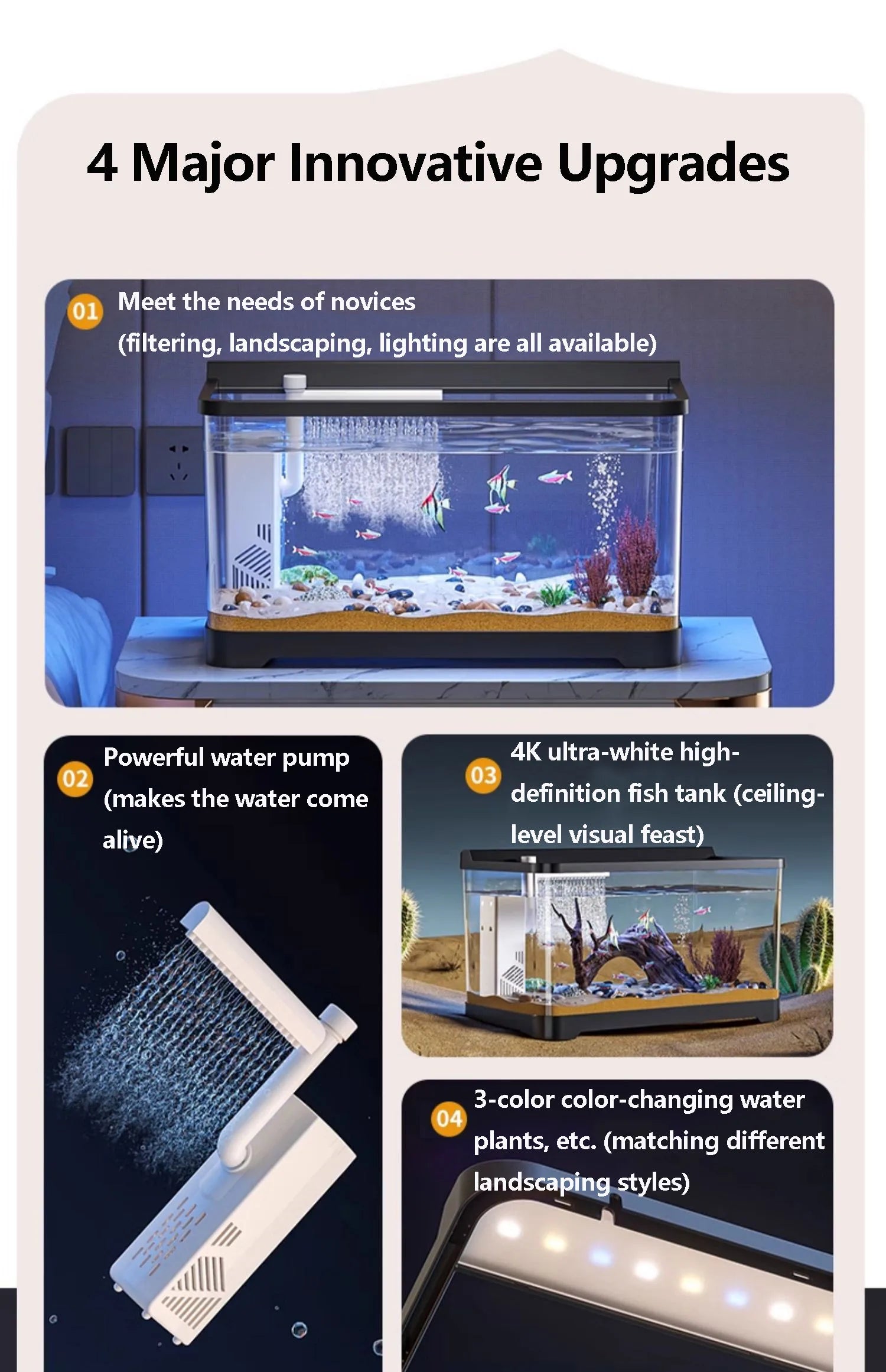 Small Fish Tank Landscape Ecological Full Set Filter Oxygen Generator Living Room New Home Goldfish Tank with Light