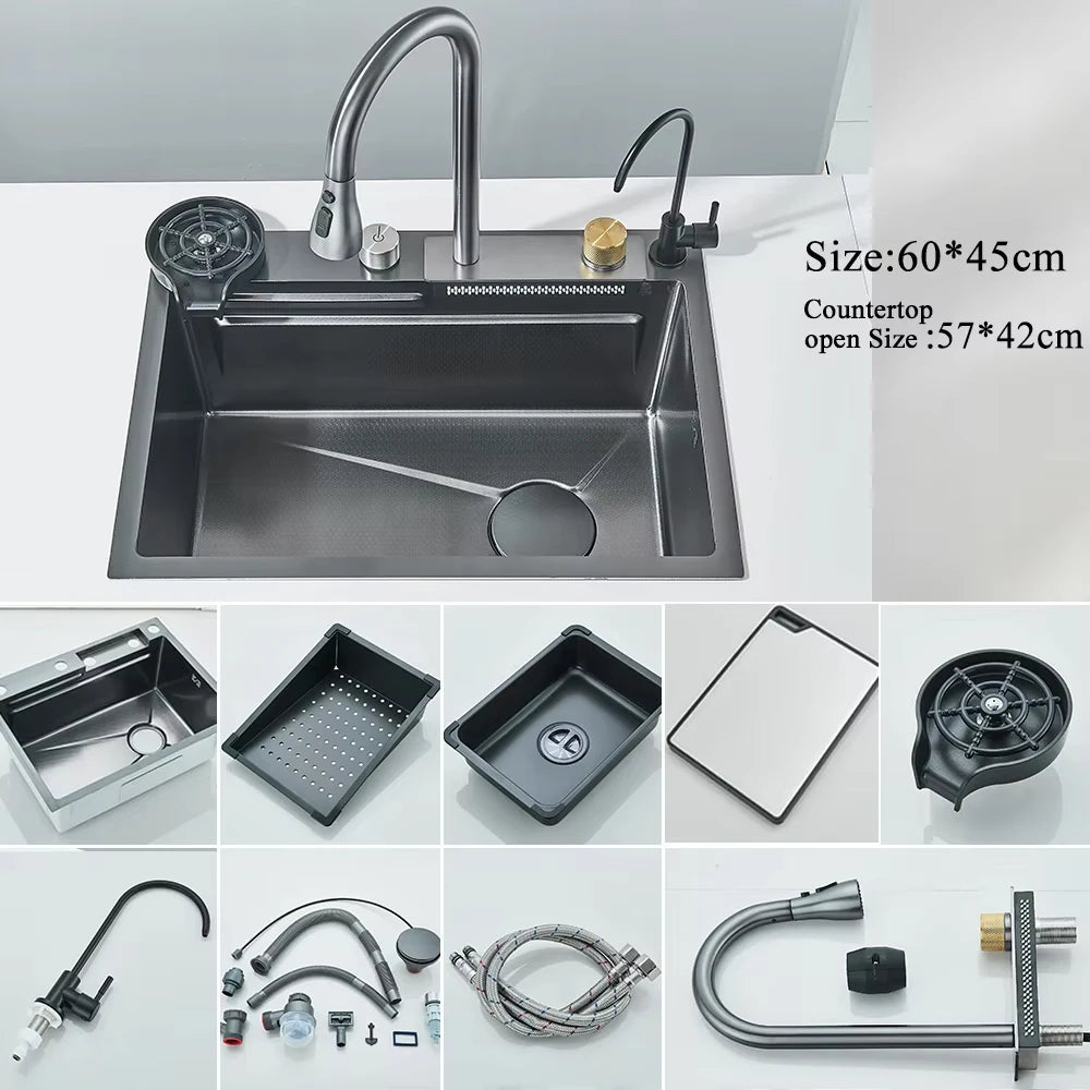 Stainless Steel Waterfall Kitchen Sink