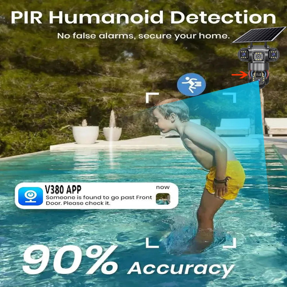 Solar Camera 4G Sim Outdoor 3 Lens 3 Screen 10X Zoom PIR Human Detect Cameras Waterproof Night Vision CCTV Security Protection