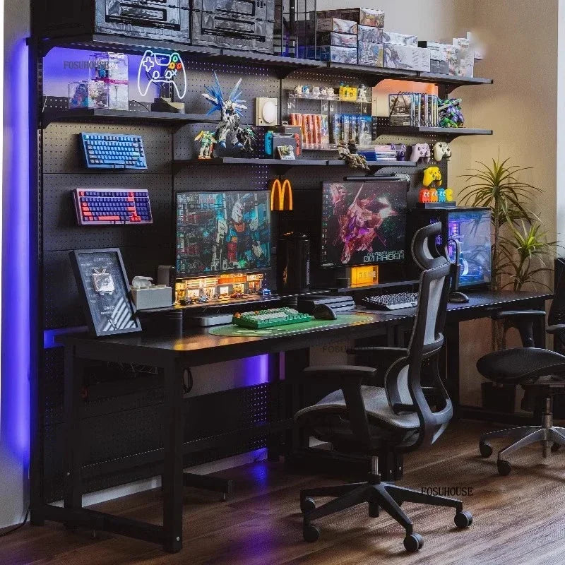 Double Gaming Desk Luxury Office Furniture Bedroom Computer Table Integrated Bookshelf Home Storage Designer Desktop Study Table