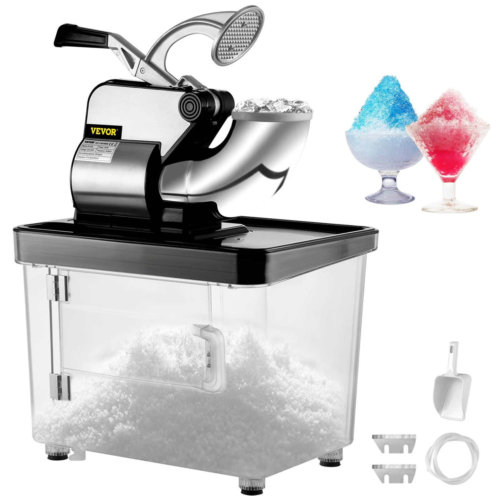 SucceBuy Electric Snow Cone Machine Ice Shaver Crusher Granizing Glass Blender Mixer Chopper Stainless Steel Colder Commercial
