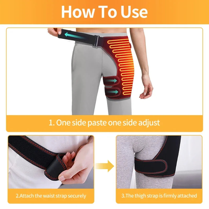 Heated Hip Support Brace Hip Heating Pad for Hip Sciatica Pain Relief with Massager Thigh Buttock Electric Heat Pad Family Gift