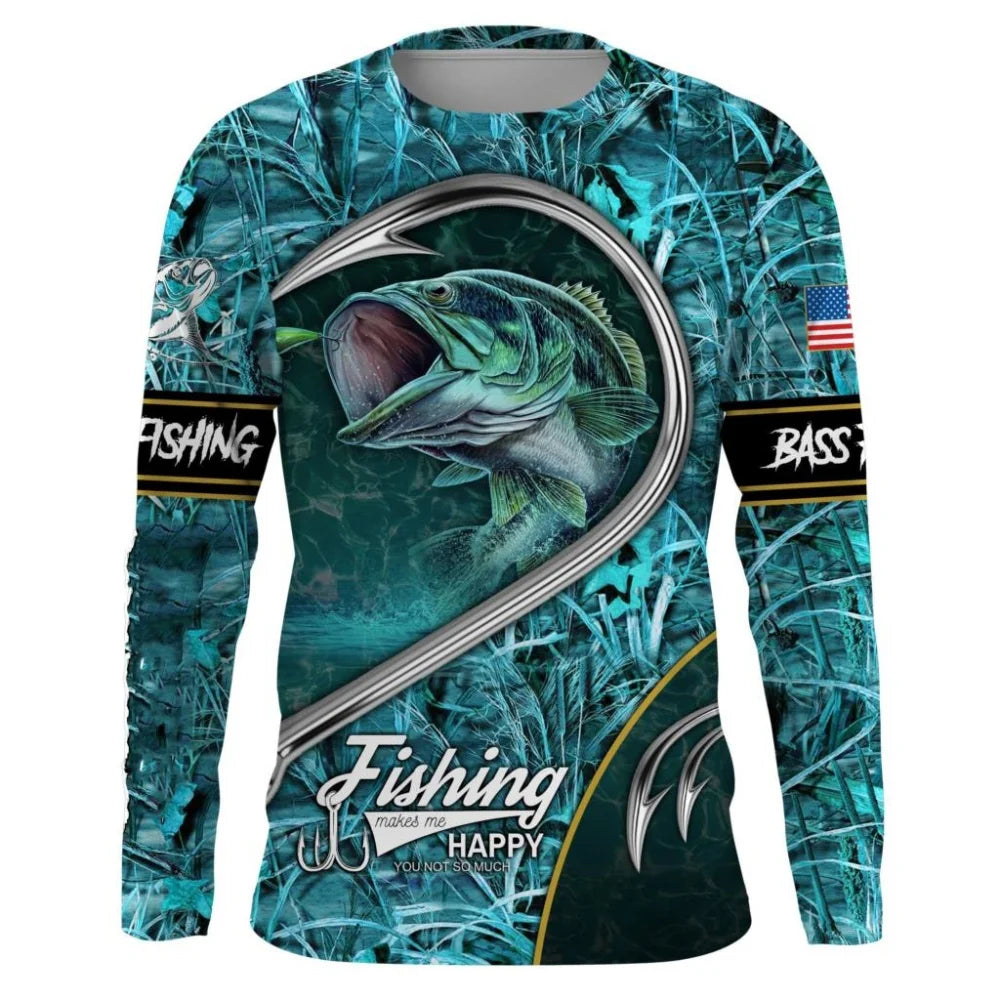 Fishing Shirts Men's T-Shirts Long Sleeve Mens Clothes Autumn Streetwear Crew Neck Pullovers Mens T Shirt Casual Men Clothing