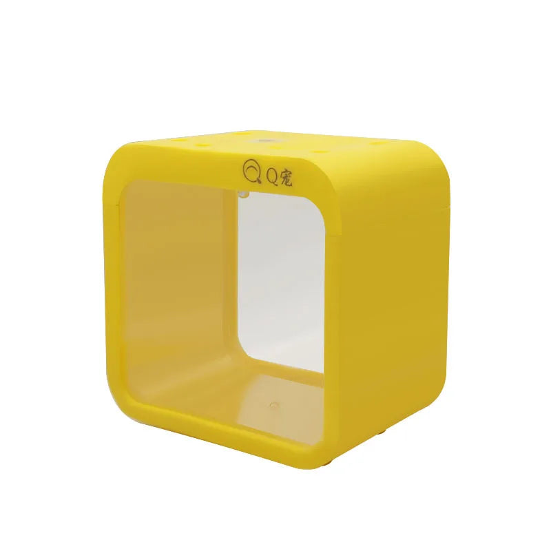 Desktop Transparent Acrylic Fish Tank Plastic Small Goldfish Tank Creative Aquarium with LED Light Decoration (No Batteries)