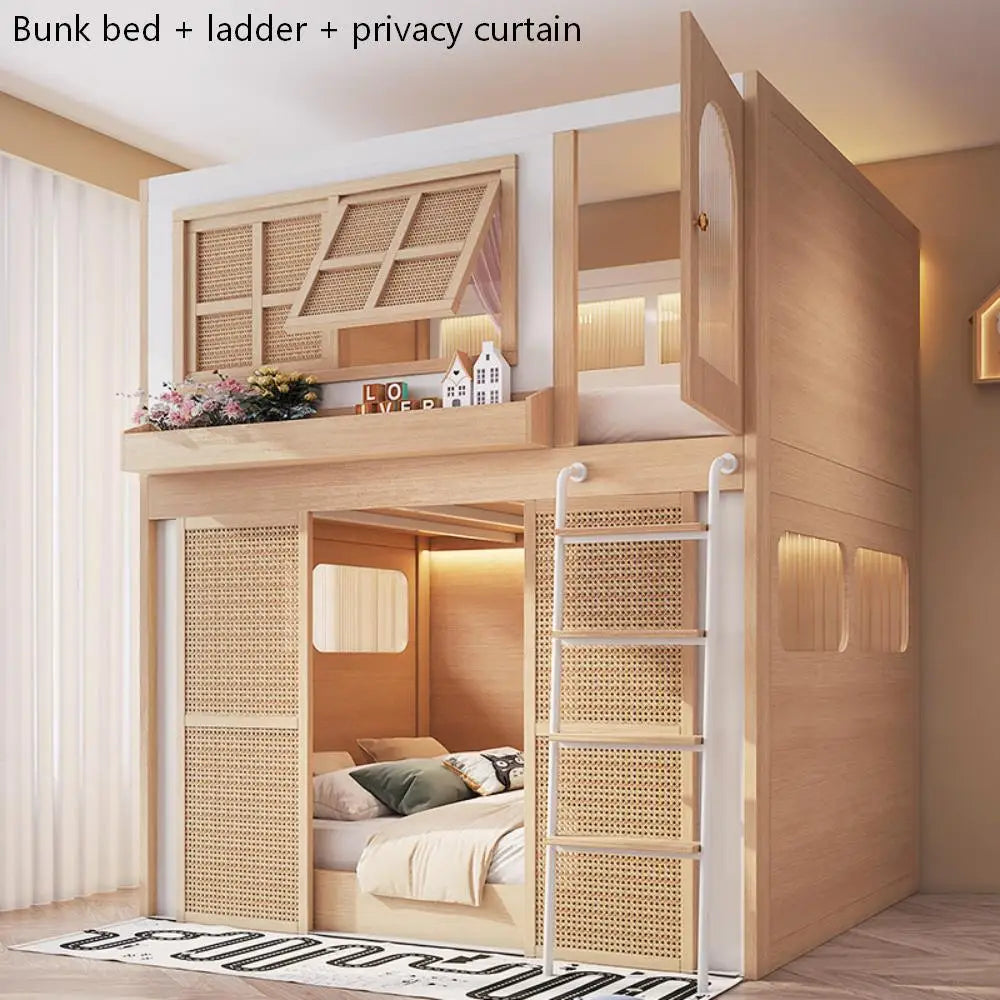 Bunk Bed with Separate Privacy Areas for Brother & Sister, Double Layer Bed for Adults, Noise-Free Partitioned High Low Bed