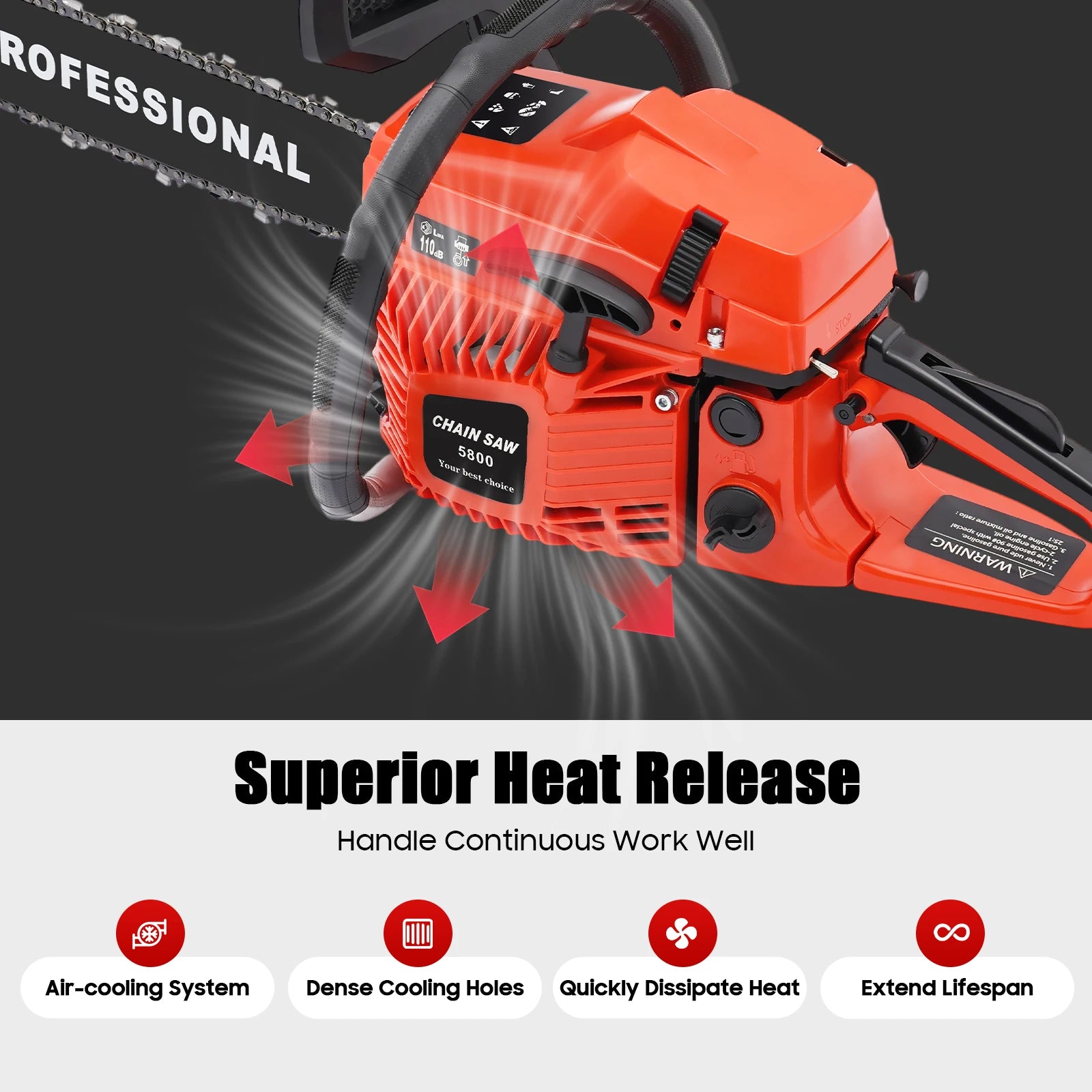 58cc 20-Inch Gas Chainsaw, 2-Stroke High-Performance Chain Saw for Wood Cutting, Tree Pruning, and Gardening