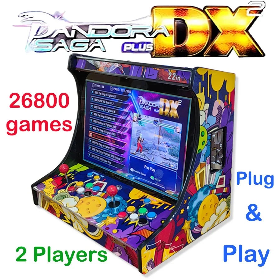 2 Players Arcade Video Game Console 22 Inch LCD Bartop build with SAGA ARCADE DX 26800 In 1 Coin Acceptor Joystick Button To TV