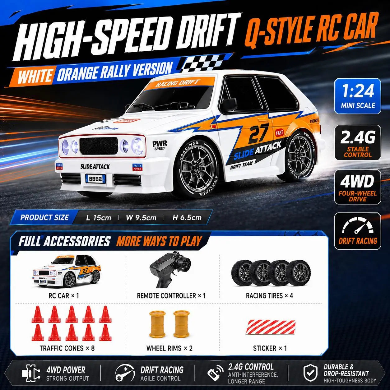 New Rc Drift Car 1 To 24 Scale Dinosaur Painted Four Wheel Drive Led Lights Aerodynamic Rear Wing Decorative Ornament