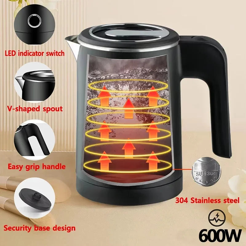 Portable 500ML Travel Electric Kettle Tea Coffee Stainless Steel Water Boiler Pot For Hotel Family Travel kitchen Smart kettle