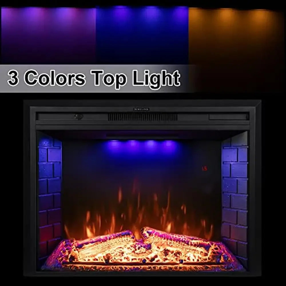 36" Wall Mount Electric Fireplace Insert with Remote Control Realistic Log Flame Overheat Protection Plug-in Installation 1500W