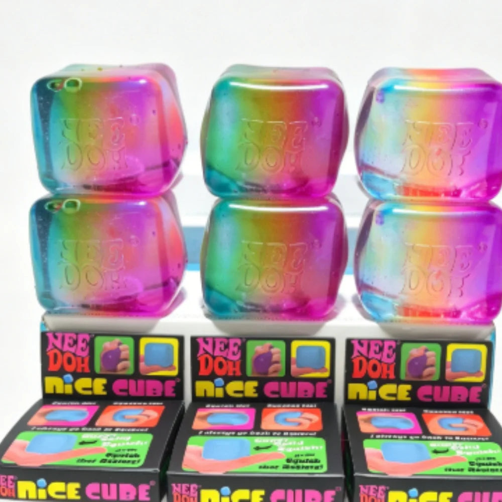 NEEDOH Rainbow Cube Squishy Fidget Toy Cube Stress Relief and Fingertip Release Toy Blind Box Sensory Stress Reliever Fidget Too