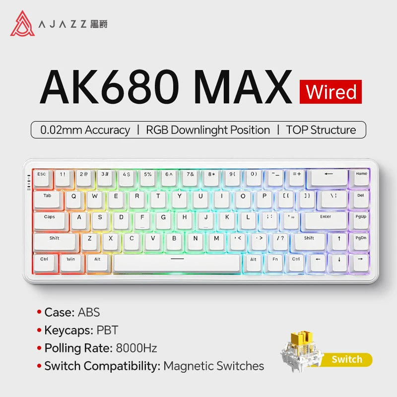 AJAZZ AK680 MAX Magnetic Switch Mechanical Keyboard 60% Rapid Trigger 0.01mm 8K/1K Return 68 keys Wired/Wireless Gaming Keybaord