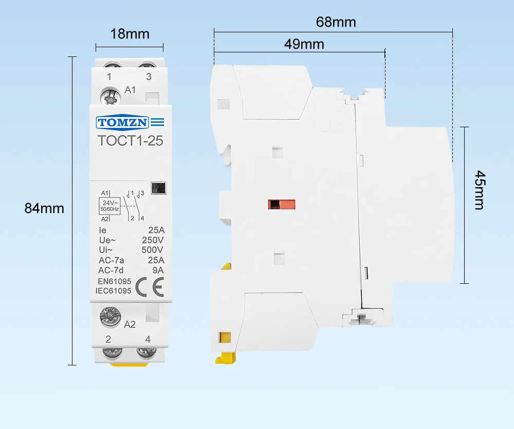 TOCT1 2P 25A 24VAC 50/60Hz Din Rail Household AC Modular Contactor 2NO or 1NO 1NC