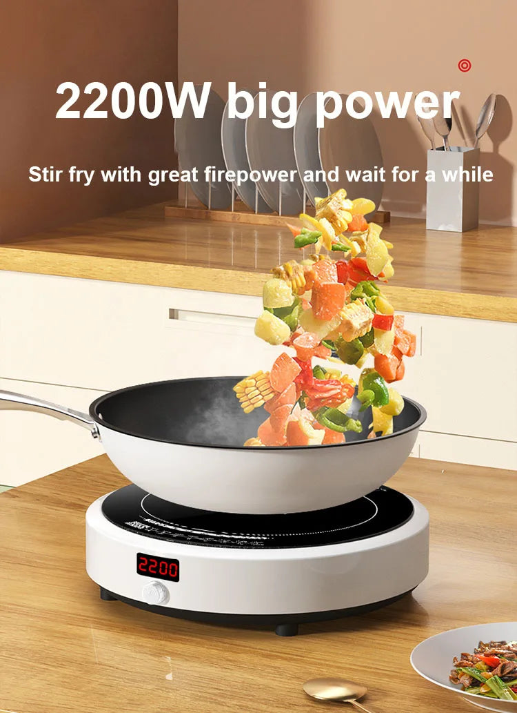 DMWD 2200W Electric Induction Cooker Household Round Smart Heat Plate Creative Precise Control Cookers Hob Cooktop Plate Hot Pot