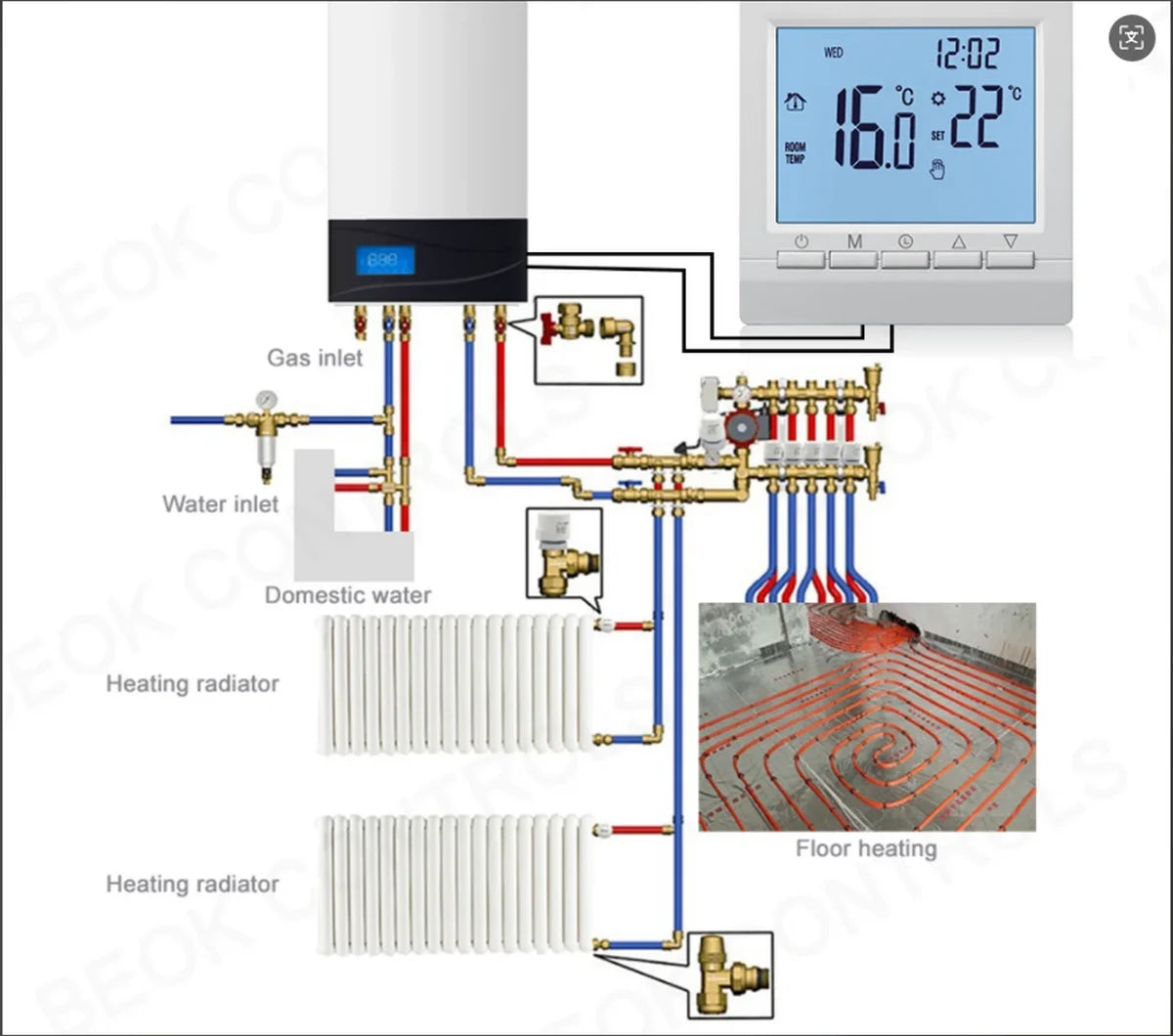 Take control of your home’s warmth with this digital thermostat—battery-powered and programmable for precise heating temperature management with your gas boiler!