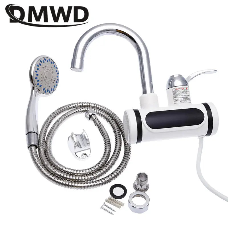 DMWD Electric Instant Hot Water Faucet Water heater Fast heating with LED Temperature Display Tankless Tap For Kitchen shower EU