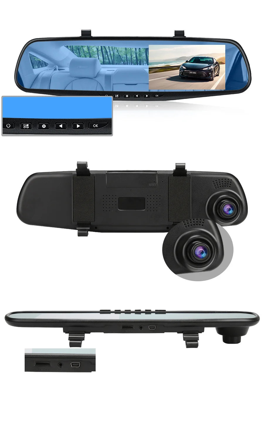 Dashcam 4.3 Inch Mirror FHD 1080P Camera Dual Lens DVR  Rearview Mirror Dash Camera Car Video Recorder Auto Black Box Car Dvr
